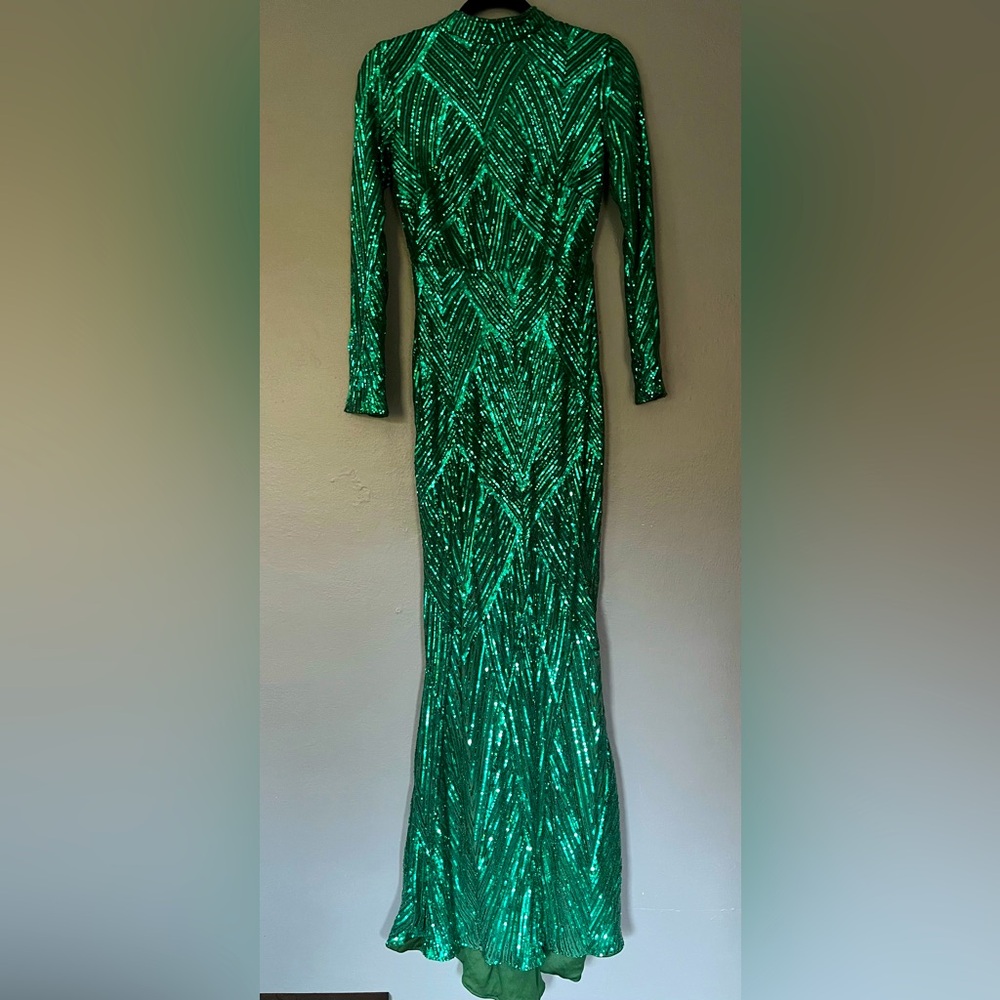 Emerald Green Beaded Gown, floor length. Long sleeve, high neck. Approx …